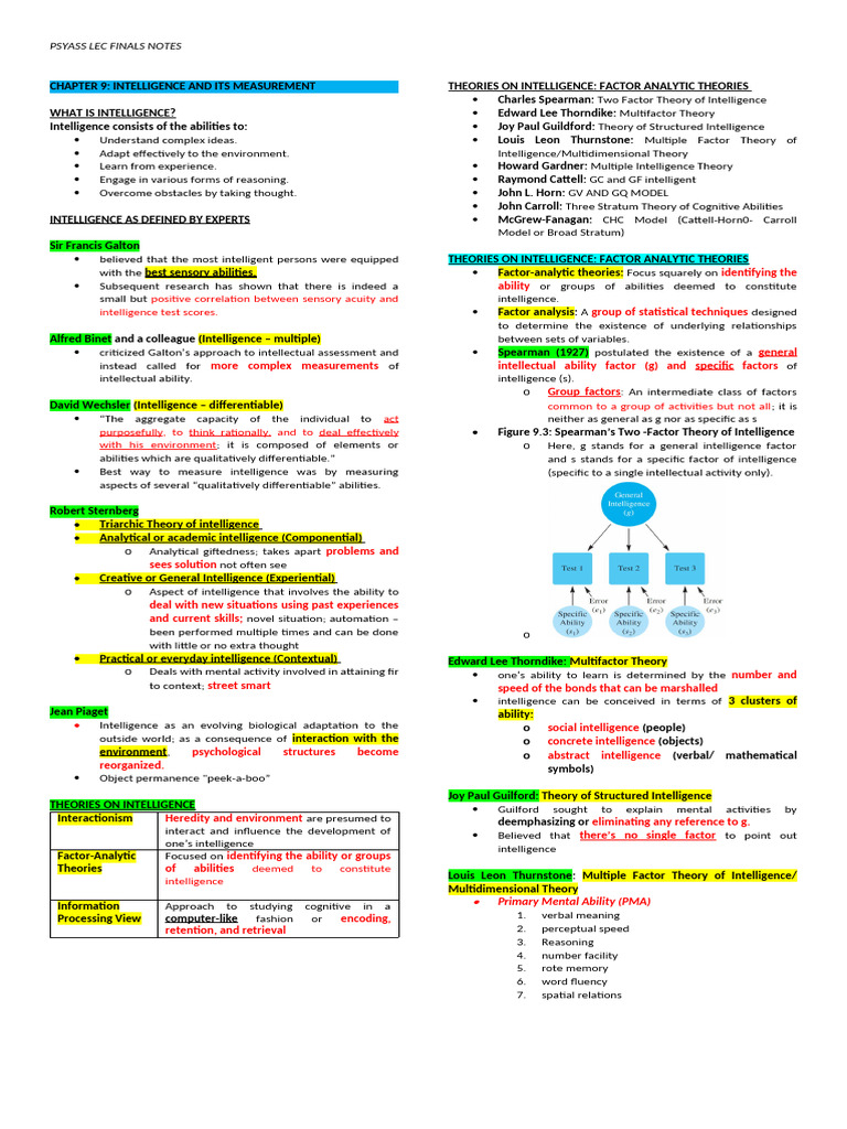 Intelligence Measurement and Theories | PDF | Wechsler Adult ...