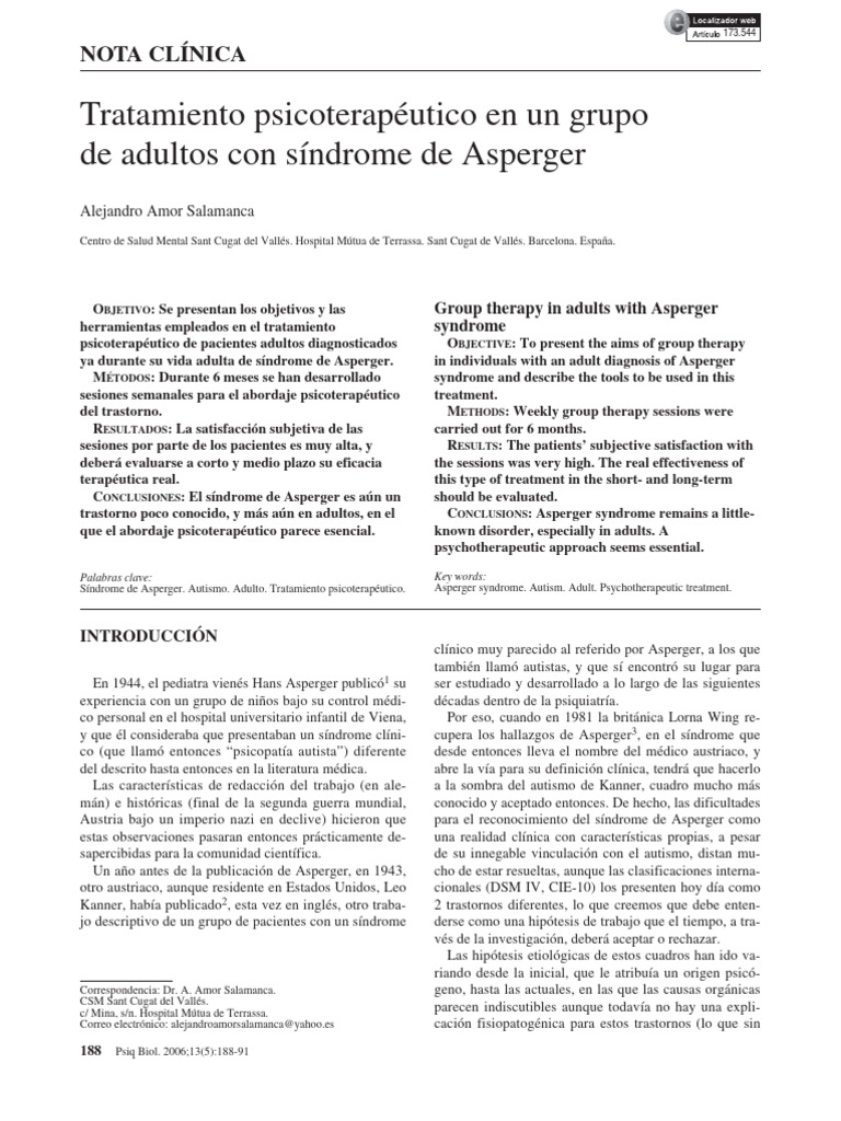 Tratamiento psicoterapéutico en Asperger | PDF | Síndrome de Asperger ...