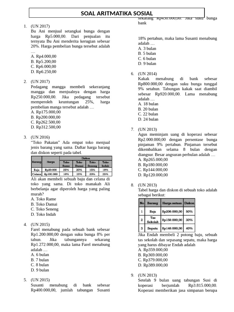 Soal Aritmetika Sosial dan Keuangan | PDF