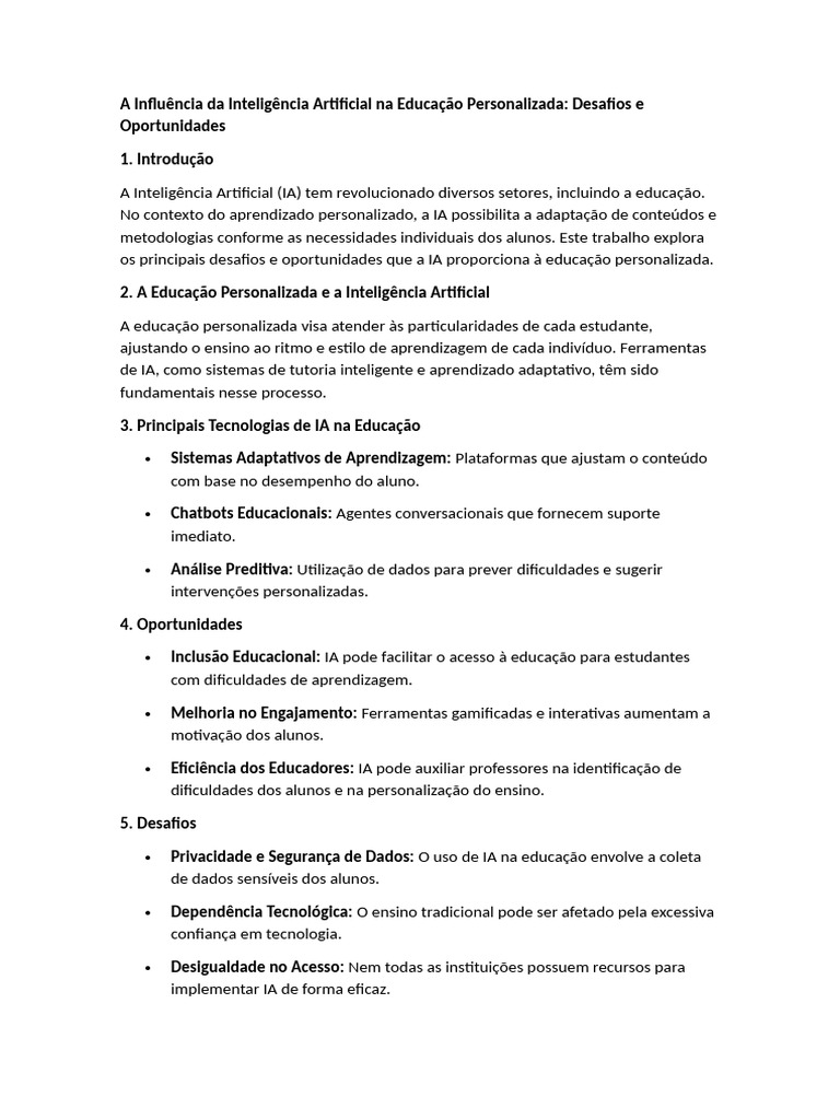 IA na Educação Personalizada: Desafios e Oportunidades | PDF ...