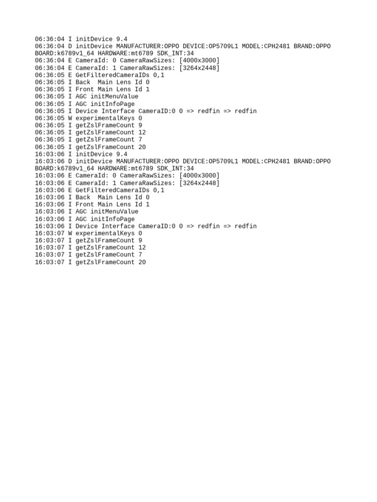 OPPO Device Camera Initialization Log | PDF