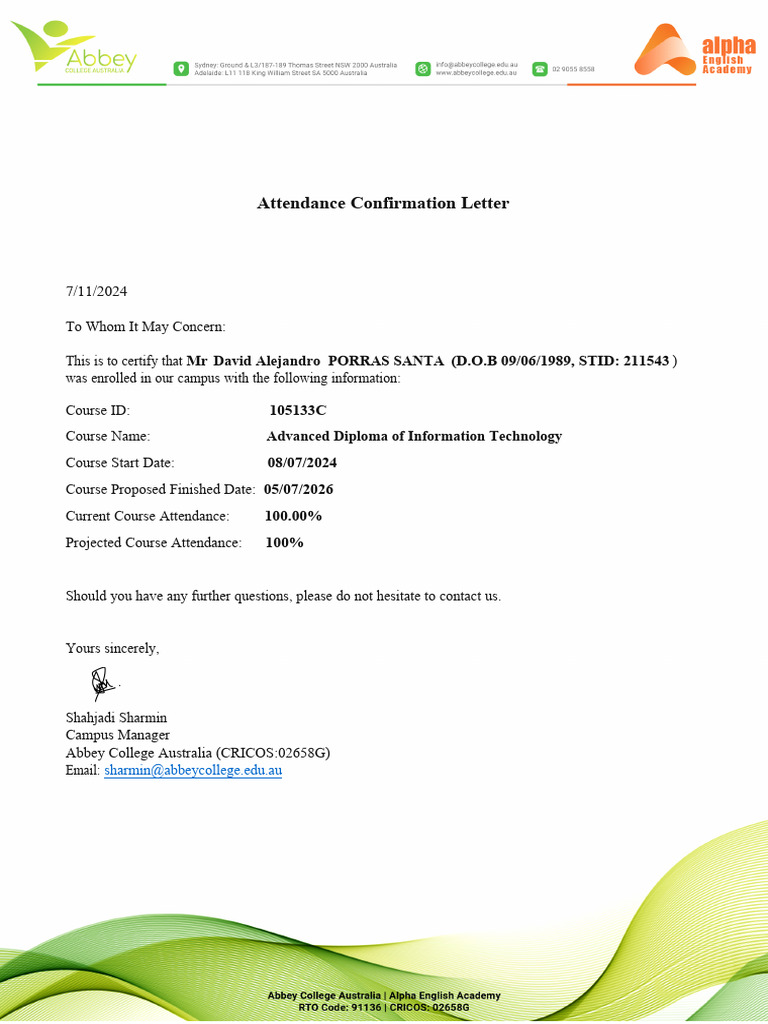 105133C - 1 - Attendance Confirmation Letter - 202411711535 | PDF