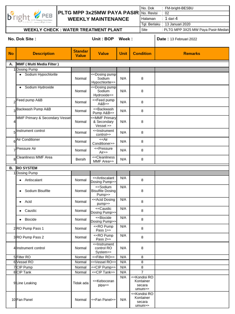 Weekly WTP - SMT Paya Pasir | PDF | Chemical Compounds
