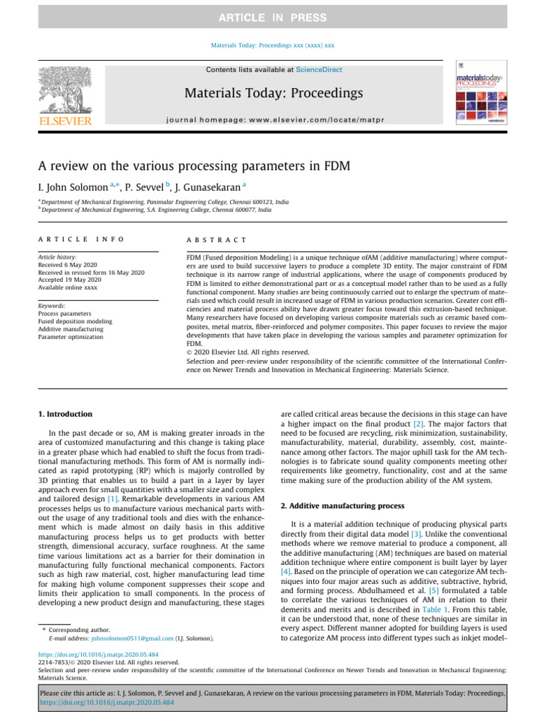 FDM Processing Parameters Review | PDF | 3 D Printing | Mechanical ...