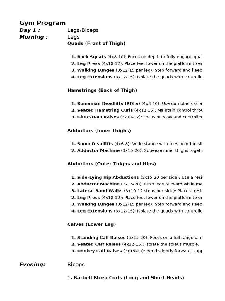 Comprehensive Gym Workout Plan | PDF | Anatomical Terms Of Motion ...