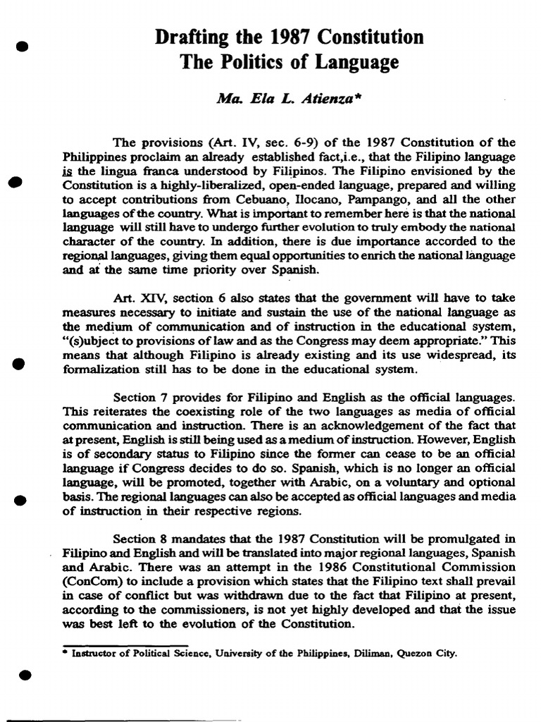 Language Provisions in the 1987 Constitution | PDF | Philippines ...