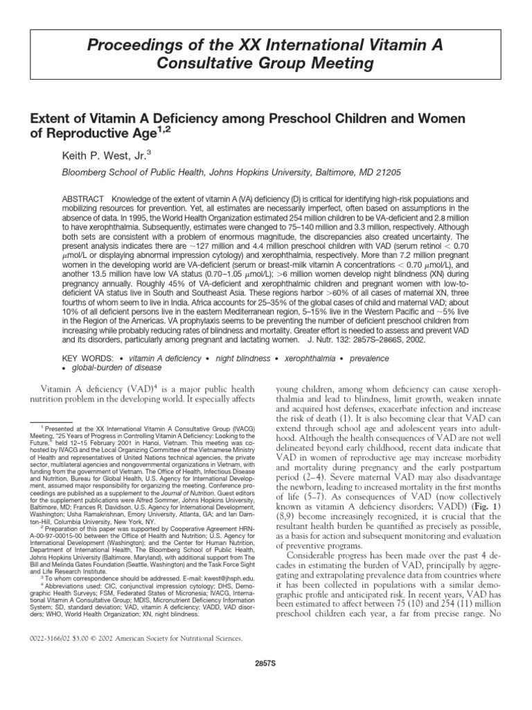 Extent of Vitamin A Deficiency Among Preschool Children and Women of ...