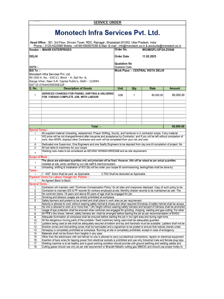 Service Quotation for Panel Shifting | PDF