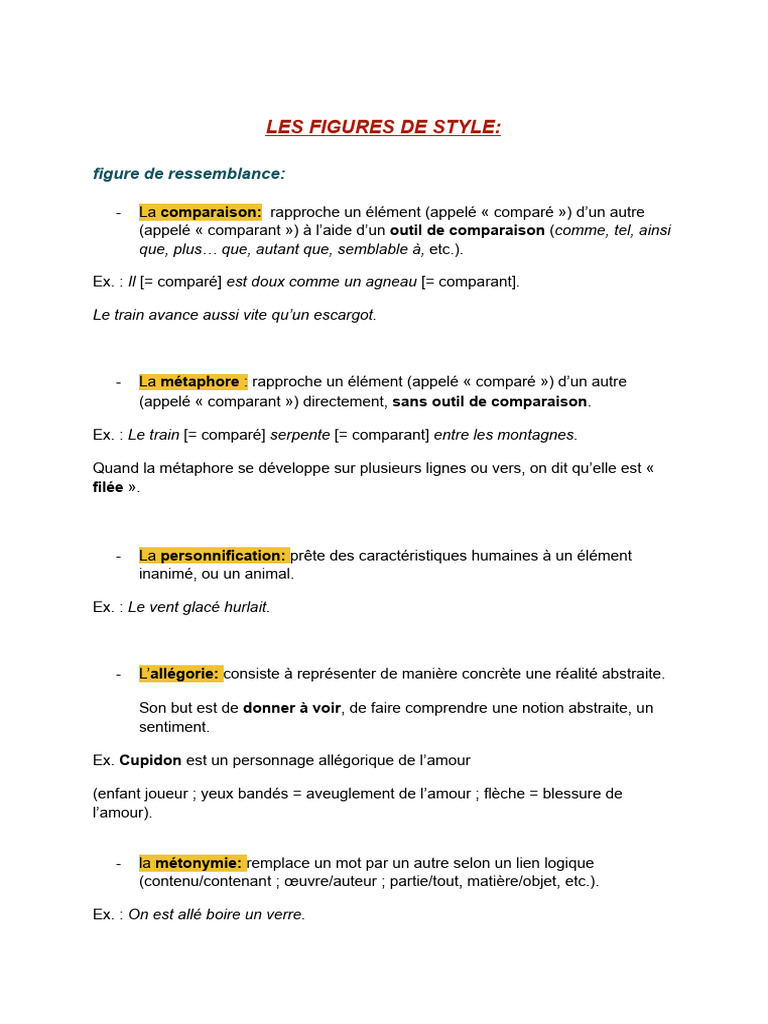 Figures de style et leurs exemples | PDF | Métaphore | Techniques de ...