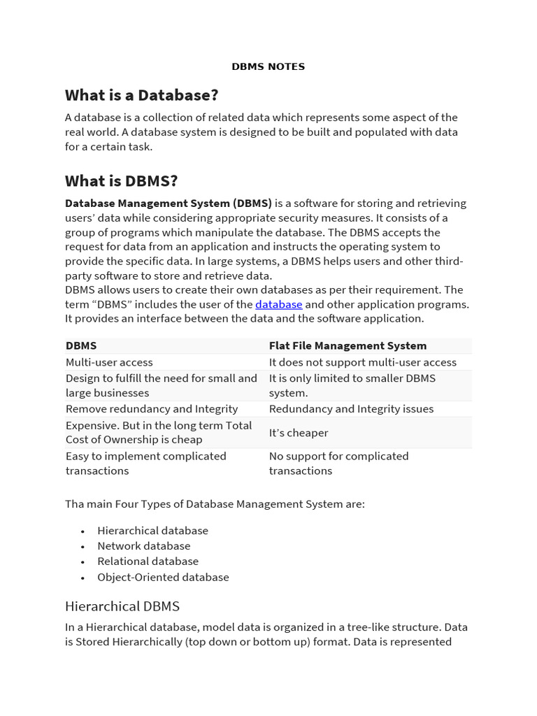 DBMS Notes | PDF | Databases | Relational Database