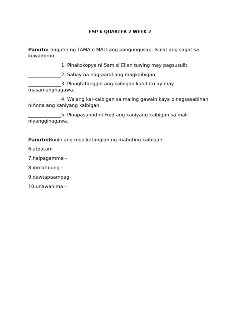 Esp 6 Quarter 2 Week 2 | PDF