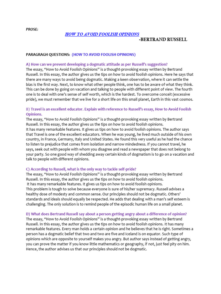 Avoiding Foolish Opinions: Russell's Guide | PDF | Bertrand Russell