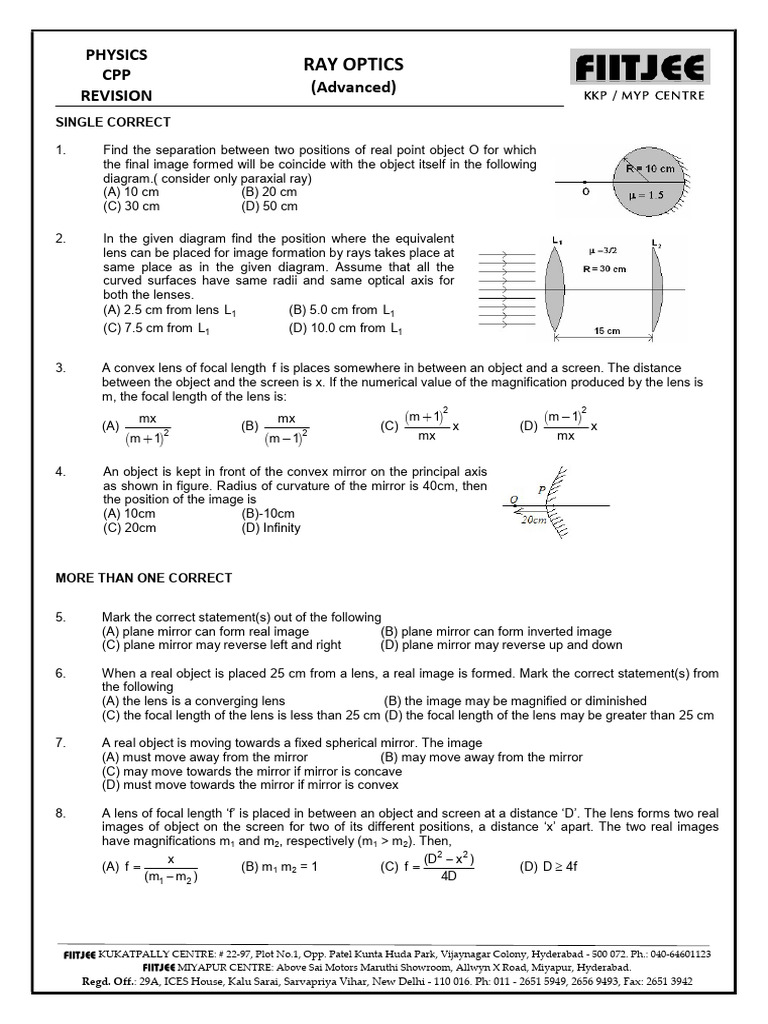 Advanced Ray Optics Revision Guide | PDF | Optics | Light