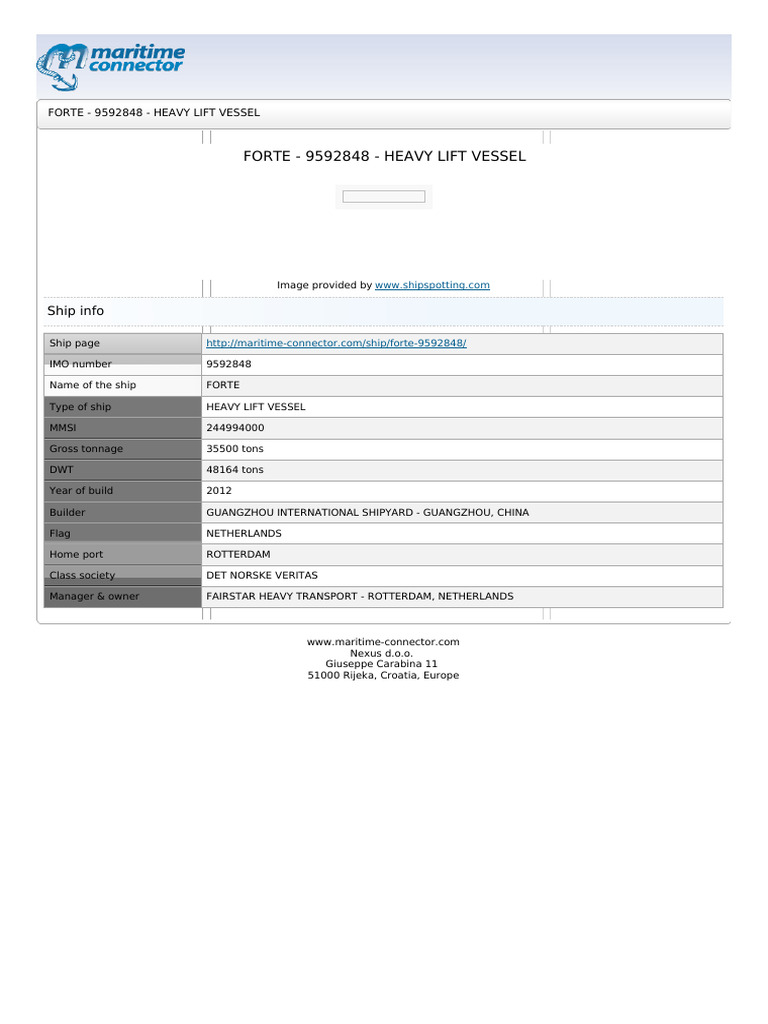 Forte - 9592848 - Heavy Lift Vessel: Ship Info | PDF