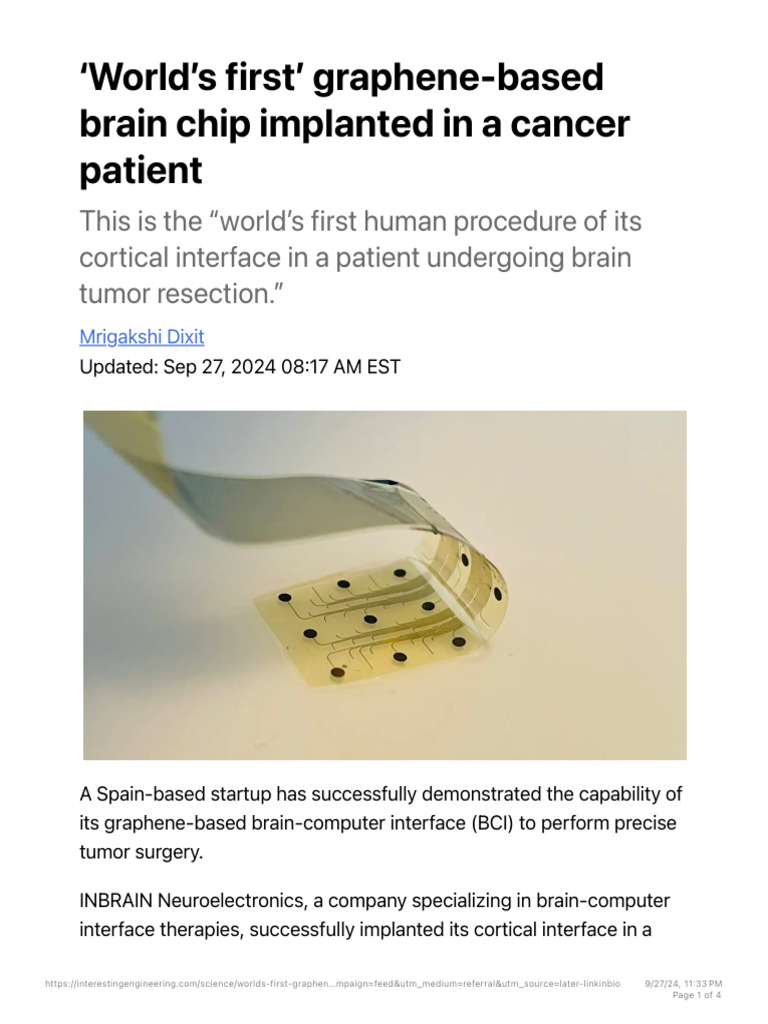 World's First' Graphene Brain Chip Implanted in A Cancer Patient | PDF ...