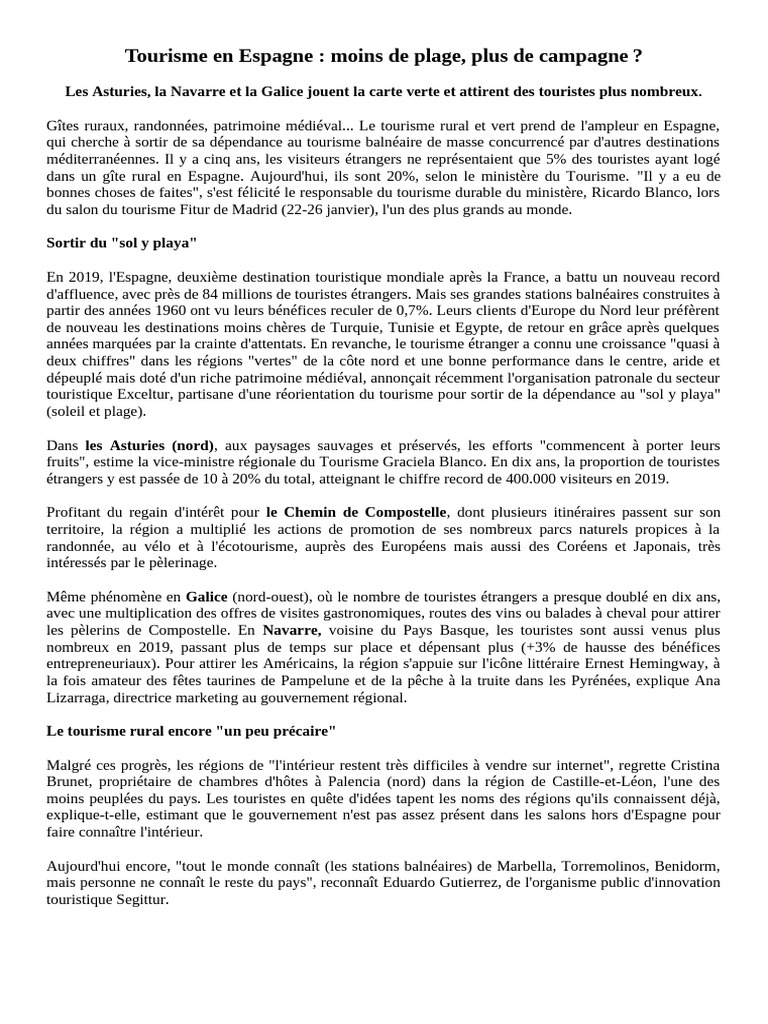 Tourisme rural en Espagne en plein essor | PDF | Tourisme | Espagne
