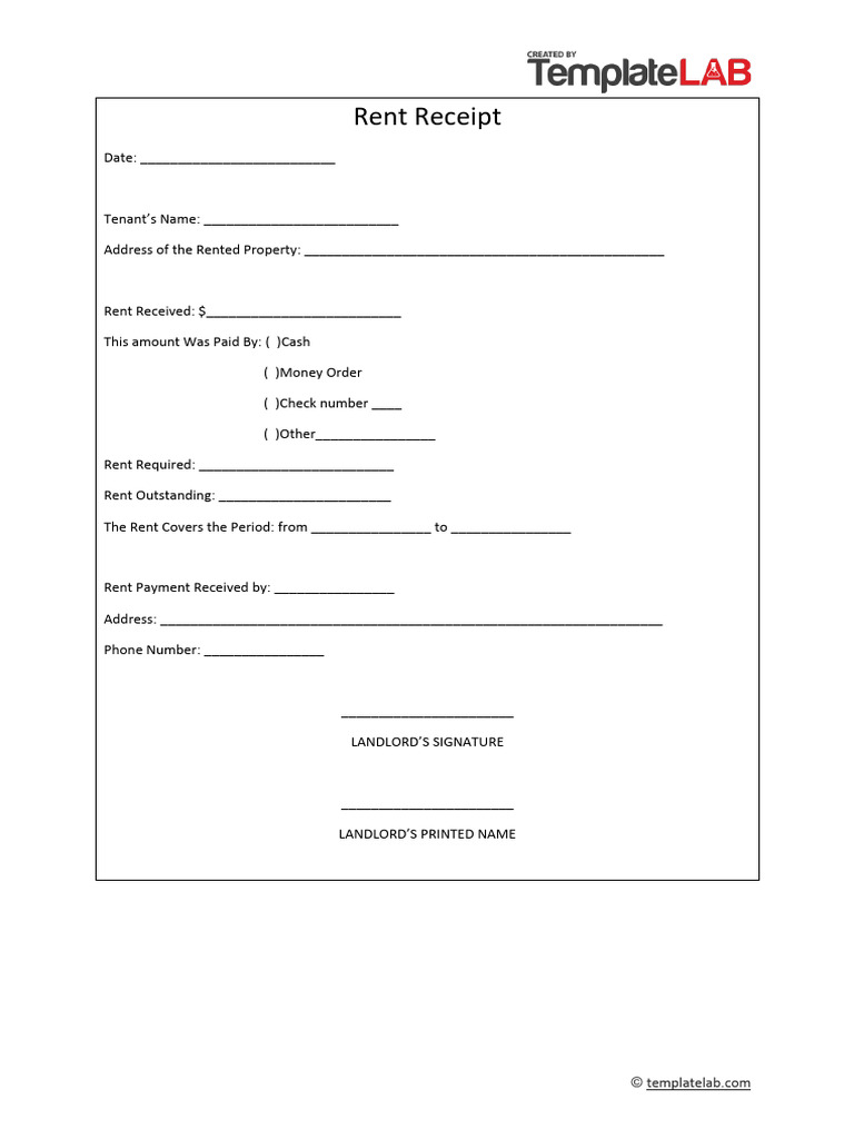 Rent Receipt TemplateLab | PDF