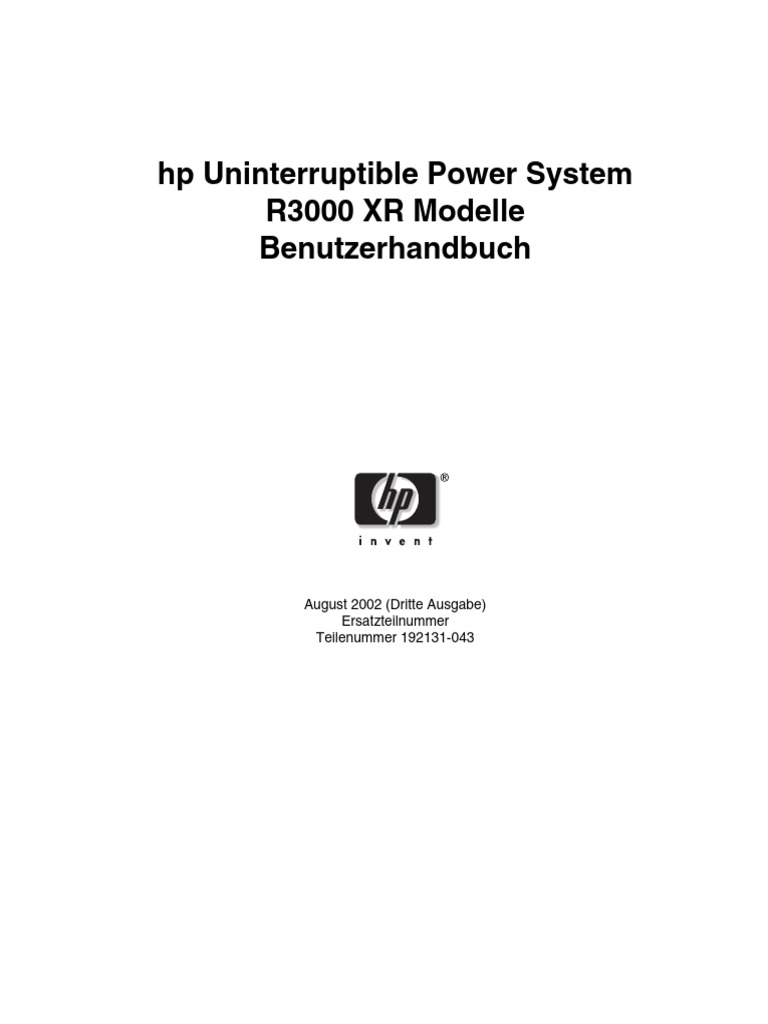 HP Uninterruptible Power System R3000 XR Models User Guide-C00680410 | PDF