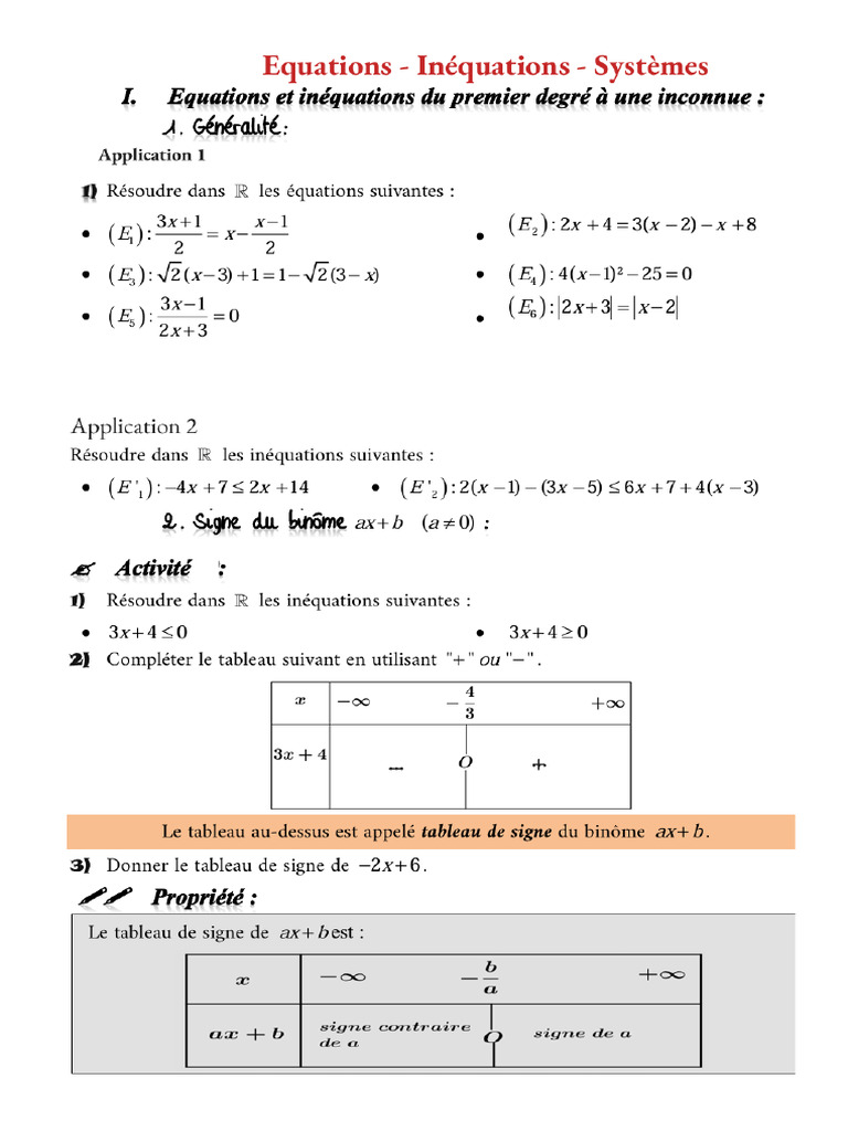 Equations Inequation Syst 1 | PDF