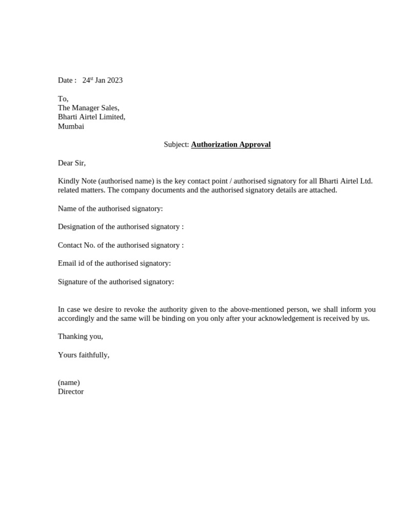Airtel Authorization Approval Letter | PDF
