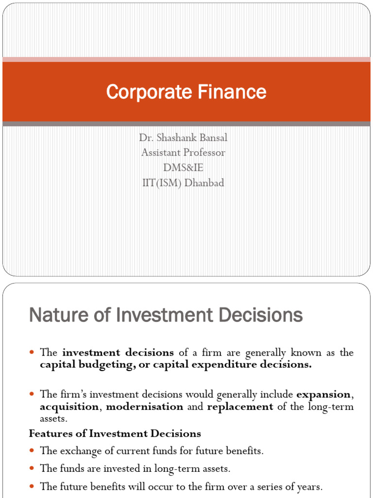 Investment Decisions in Corporate Finance | PDF | Net Present Value ...