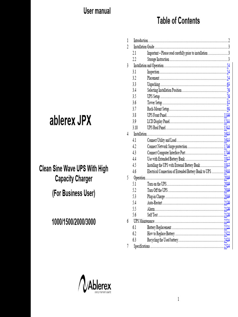 Ablerex JPX UPS User Manual Guide | PDF | Ac Power Plugs And Sockets ...