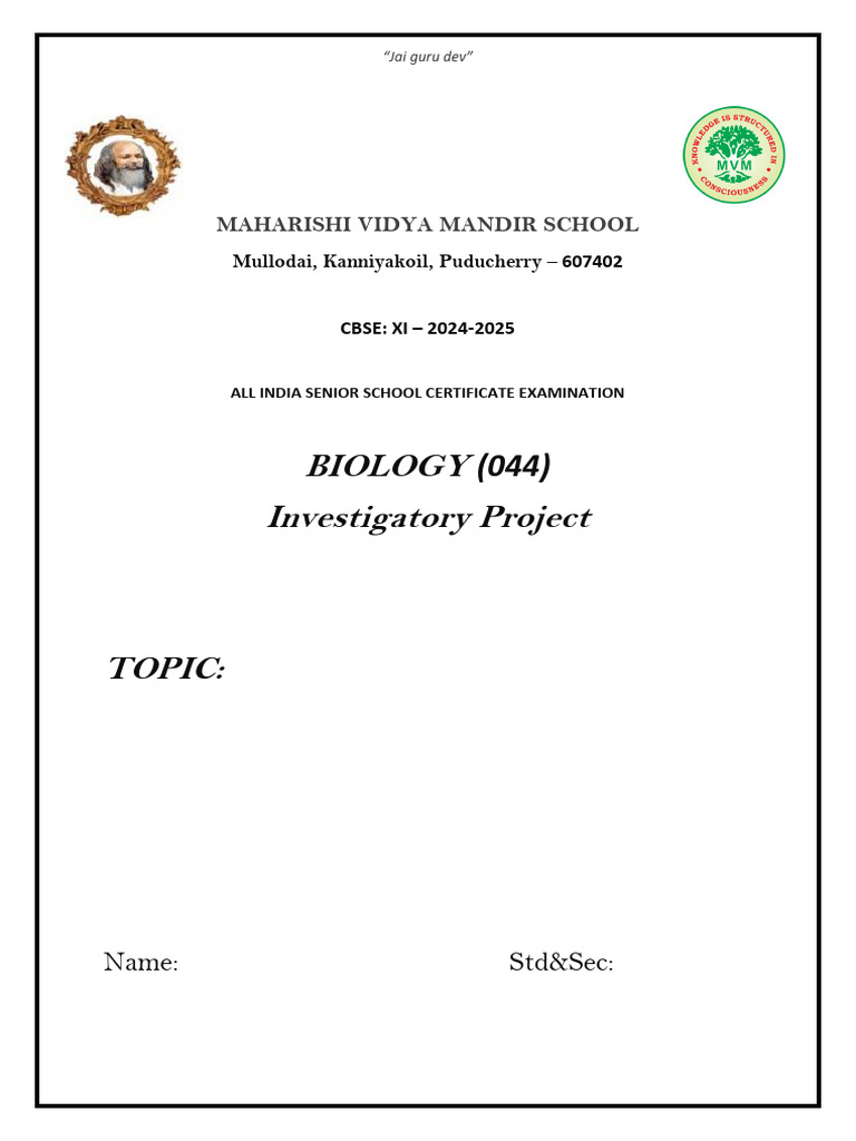 Maharishi Vidya Mandir Biology Project | PDF