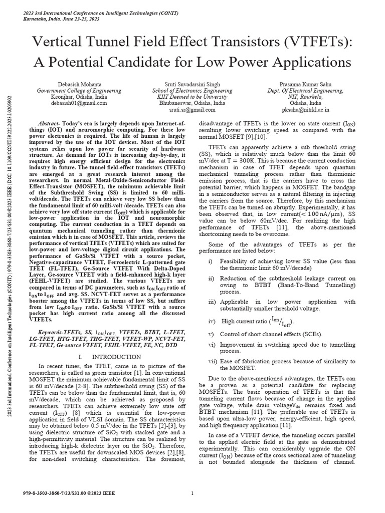 Vertical Tunnel Field Effect Transistors VTFETs A Potential Candidate ...