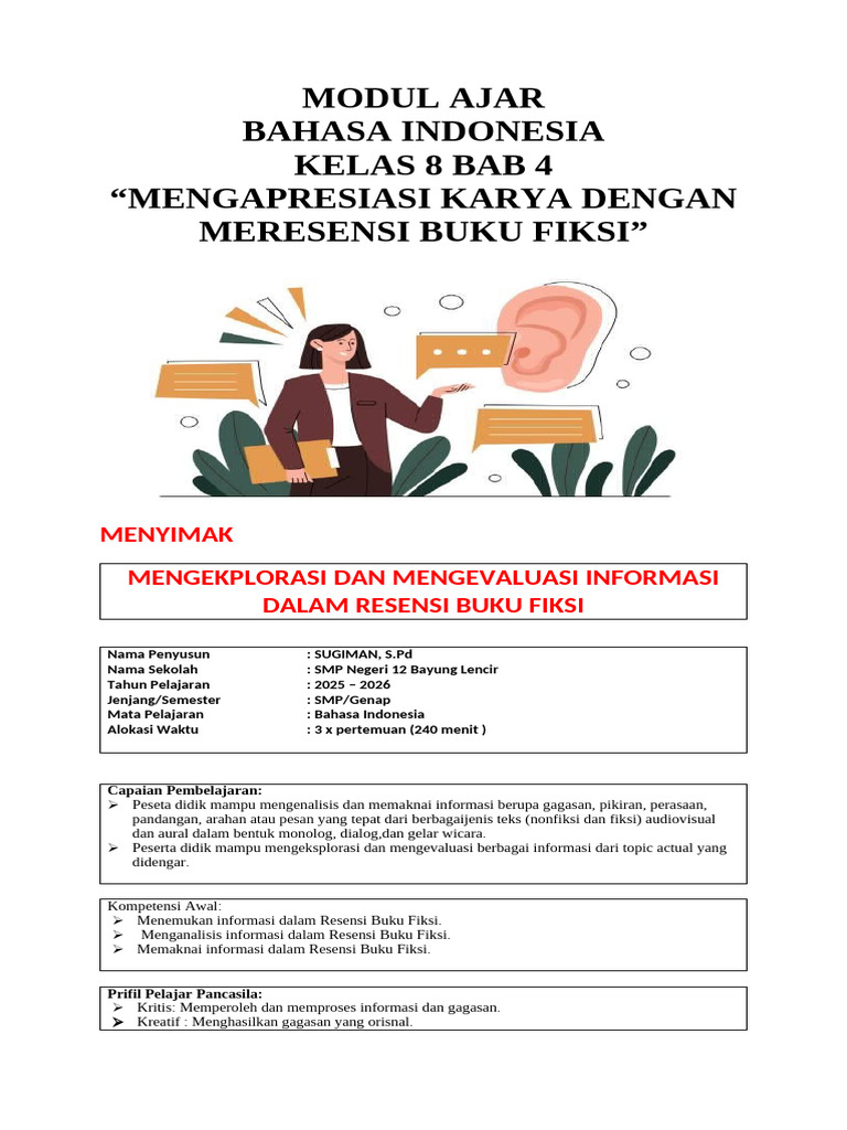 Modul Ajar Bab 4 B. Indonesia Kelas 8 STR 2 | PDF