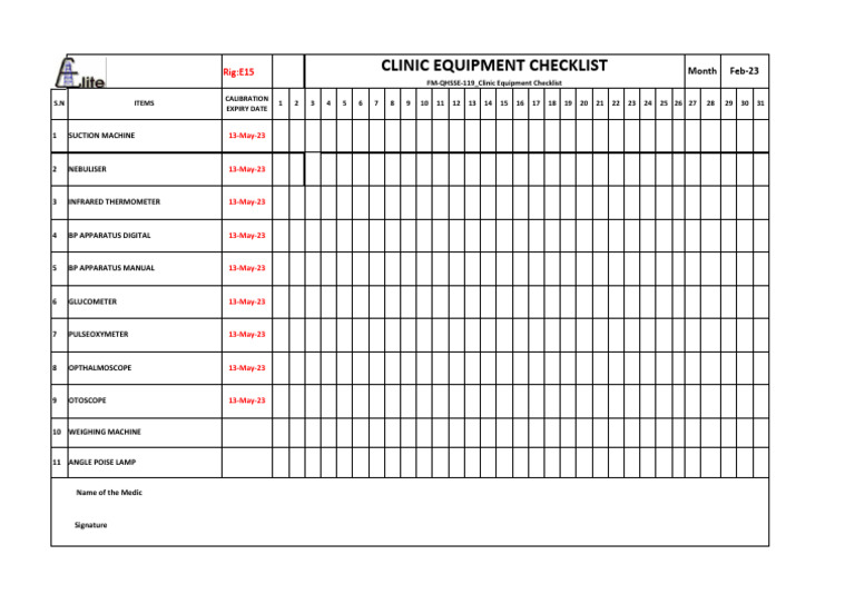 Clinic Equipment Calibration Log | PDF