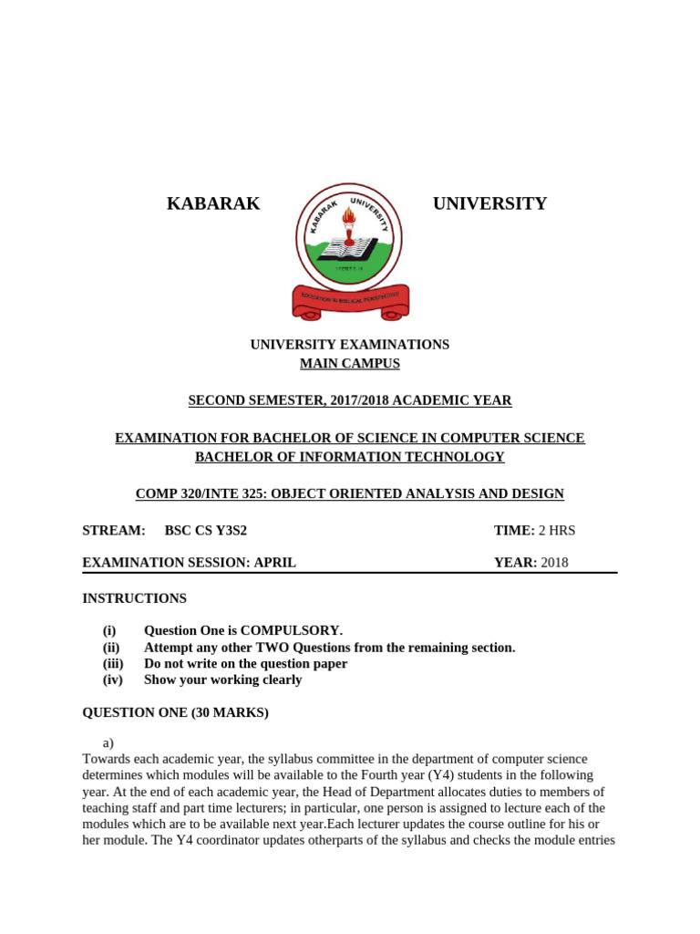 Object Oriented Analysis Exam 2018 | PDF | System | Use Case