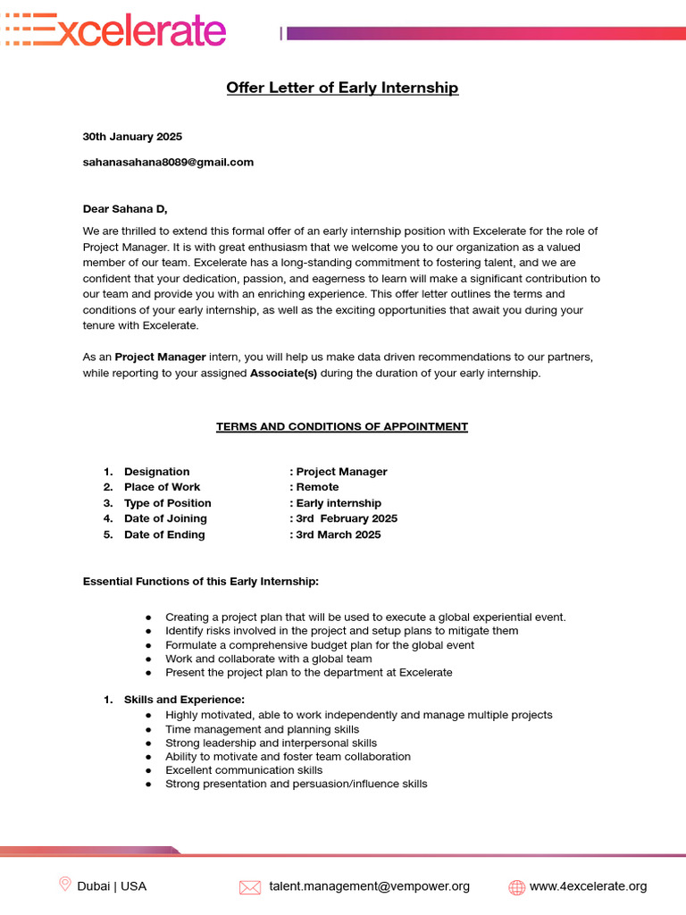 Early Internship Offer: Project Manager | PDF | Social Psychology