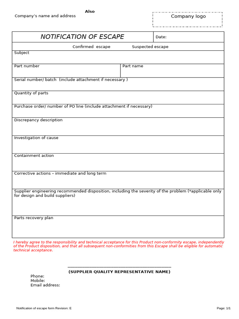 Notification of Escape Form E | PDF
