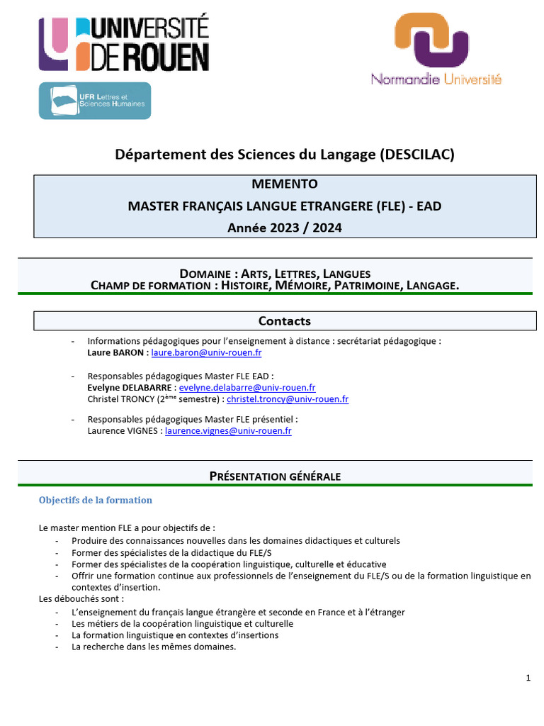 Master FLE EAD : Formation et Accès | PDF | Pédagogie | Linguistique