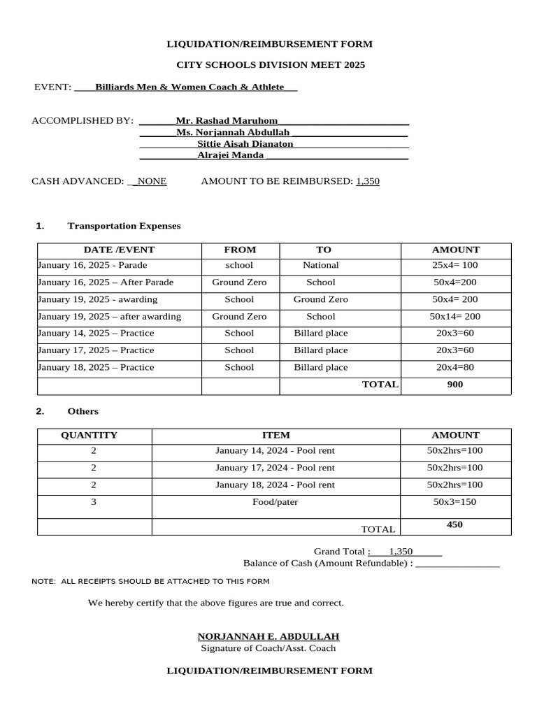 Billiards Event Liquidation Form 2025 | PDF | Cue Sports | Ball Games