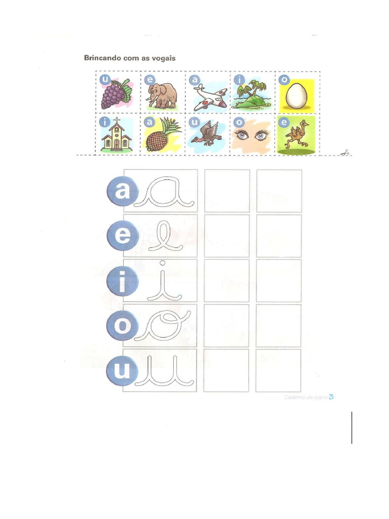 Jogo Brincando Com As Vogais para Imprimir | PDF