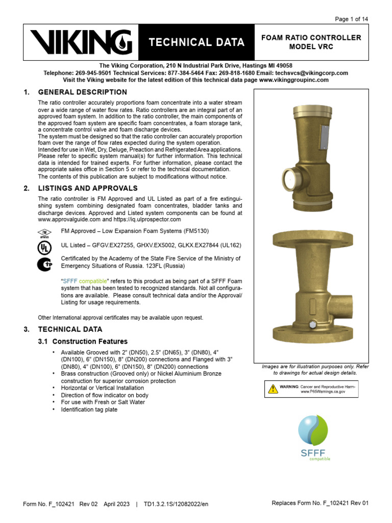 VRC Foam Ratio Controller Specifications | PDF | Valve | Flow Measurement