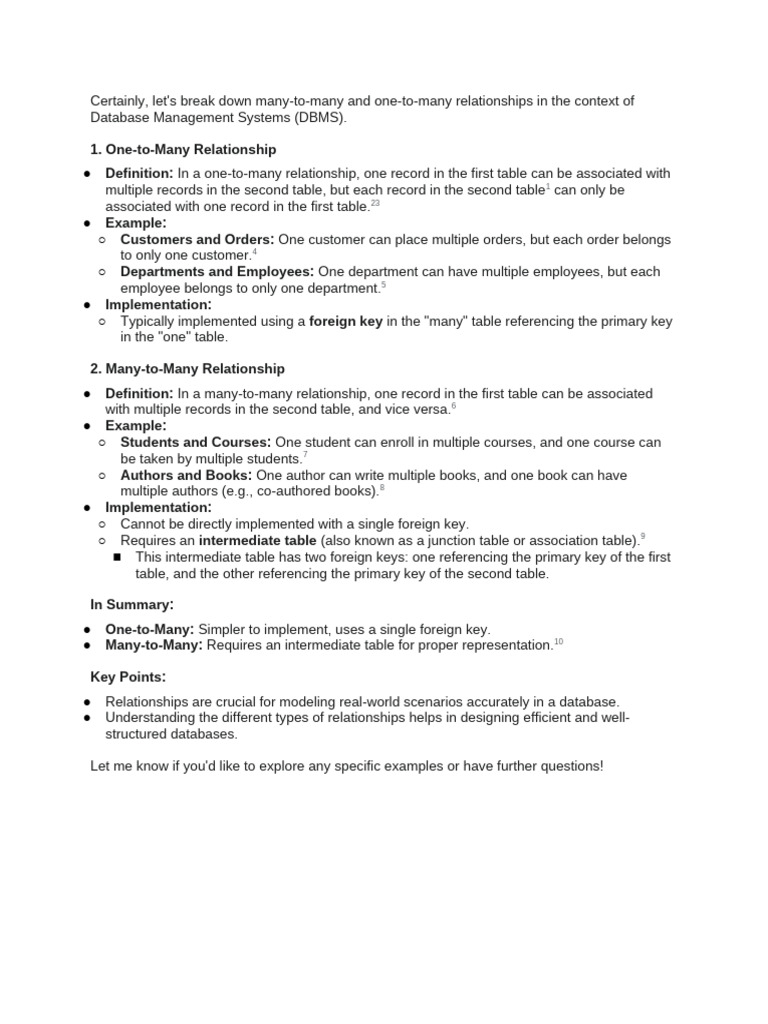 Many To Many Relationship DBMS and One To Many Re... | PDF