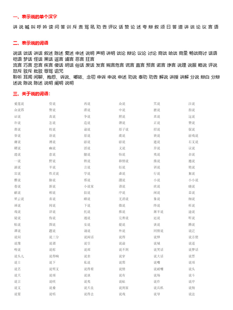 表示说的词语 | PDF
