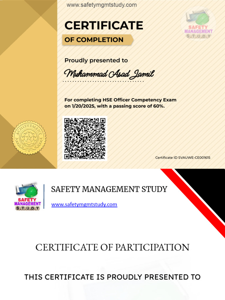 Muhammad Asad Jamil's Safety Certifications | PDF | Labor Relations ...