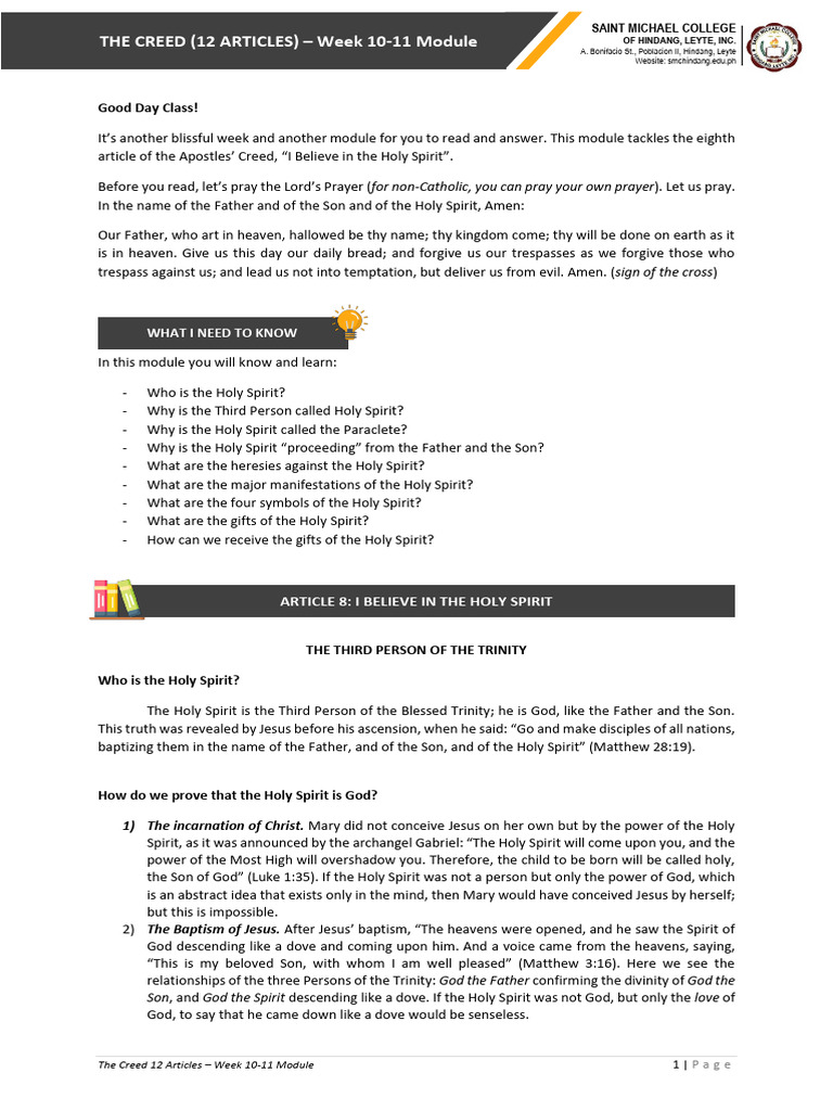 Article 8 lesson pdf holy spirit lord s prayer