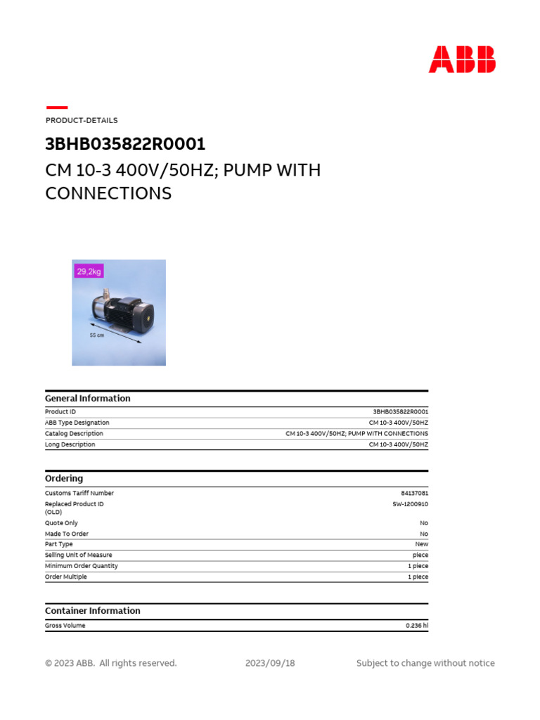 CM 10-3 Pump Specifications and HS Code | PDF | Length | Quantity