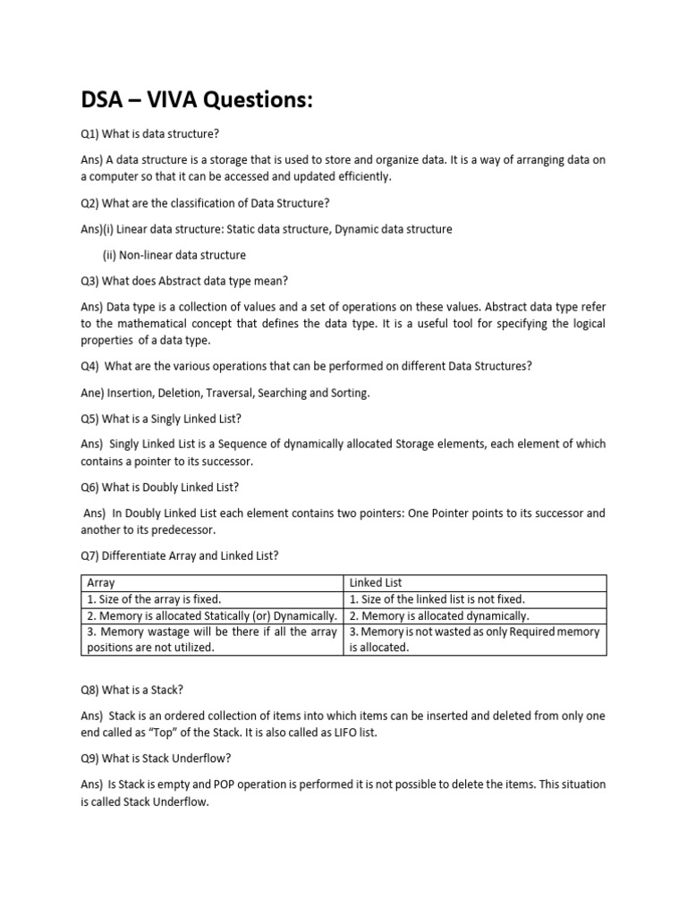 DSA Lab Viva Q&A Guide | PDF | Data Structure | Pointer (Computer ...
