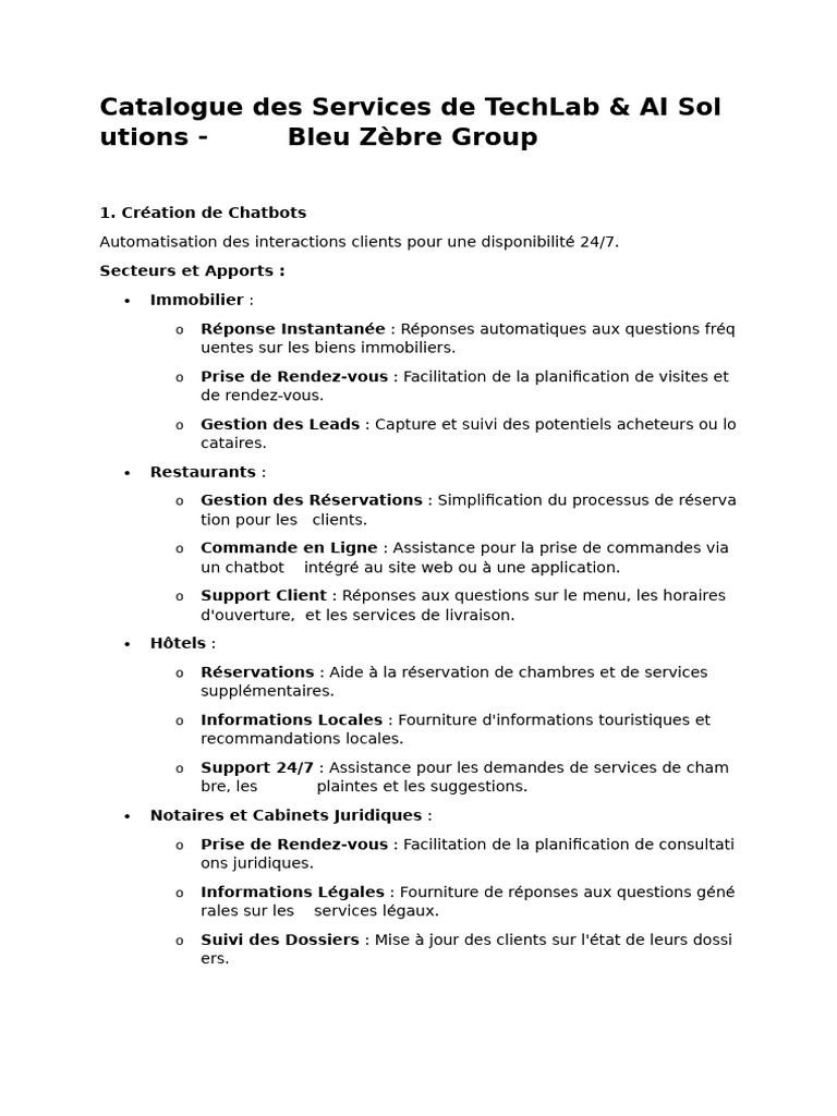 Catalogue des Services TechLab AI | PDF | Business | Informatique