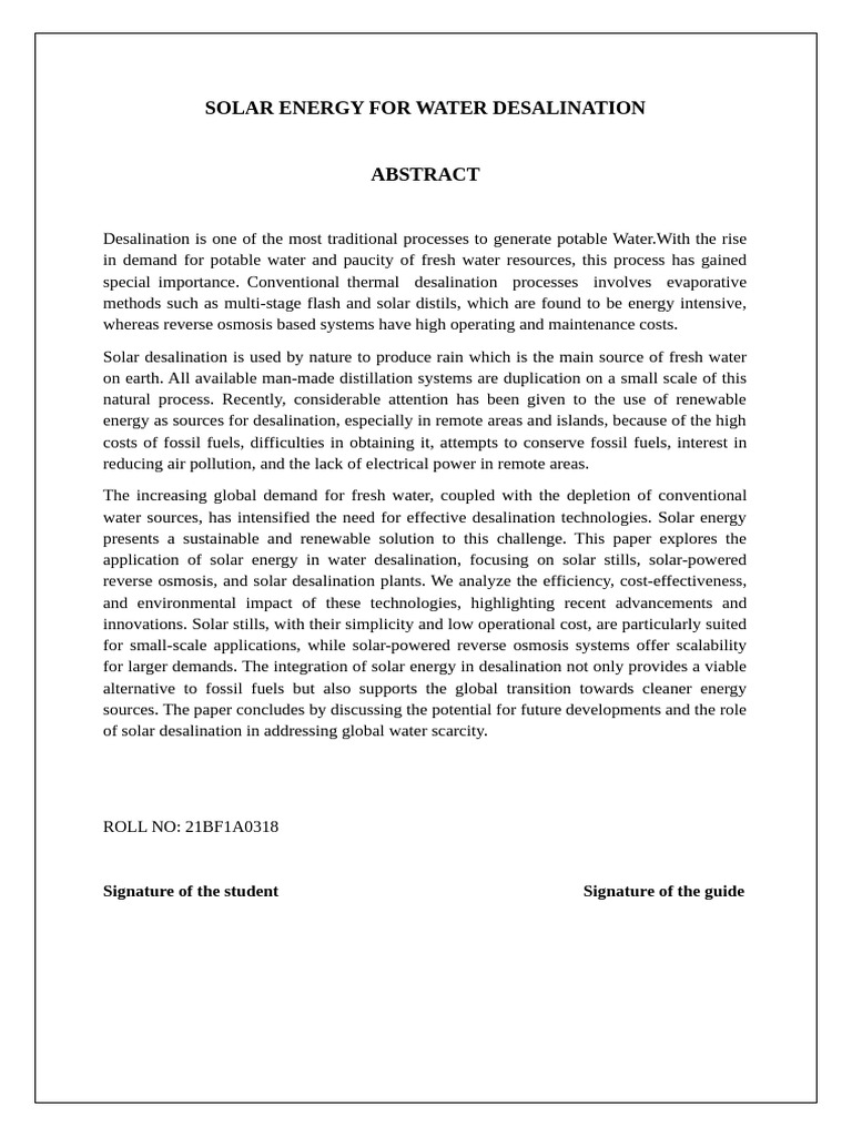 Solar Energy in Water Desalination | PDF