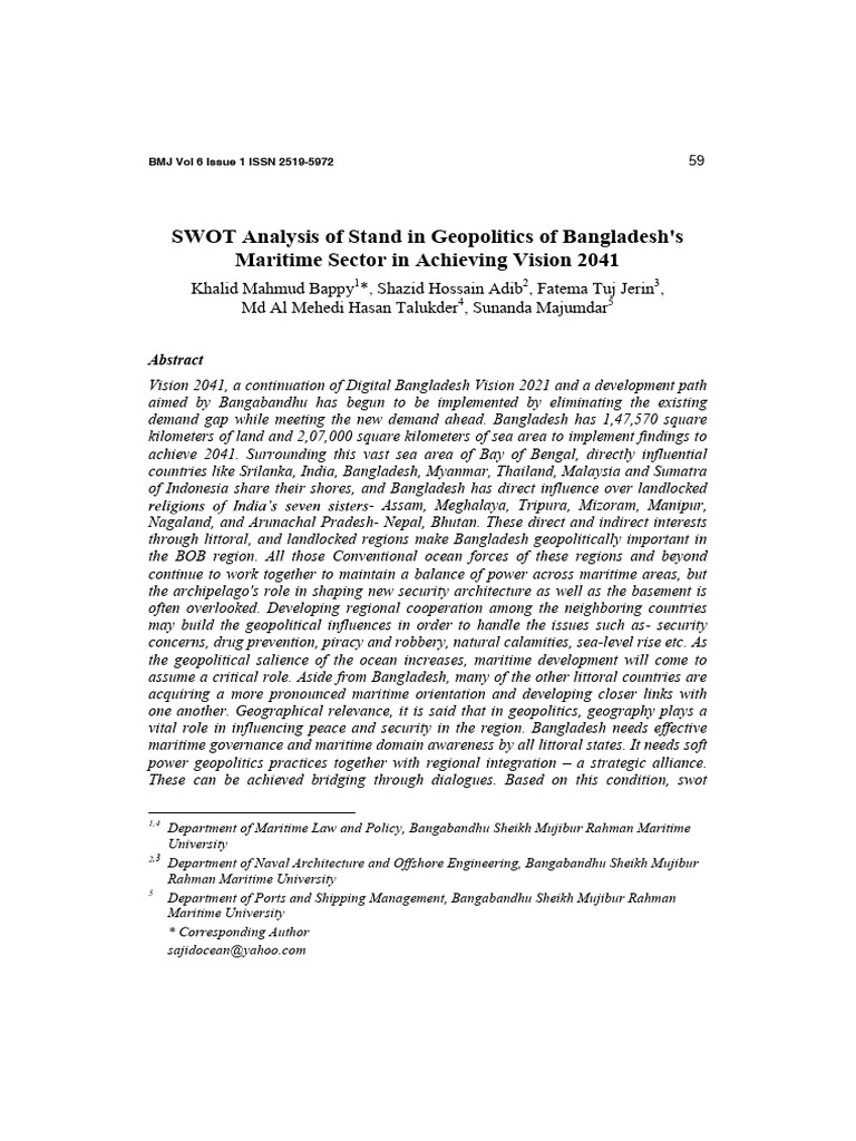 SWOT Analysis of Bangladesh's Maritime Geopolitics | PDF | Bangladesh ...