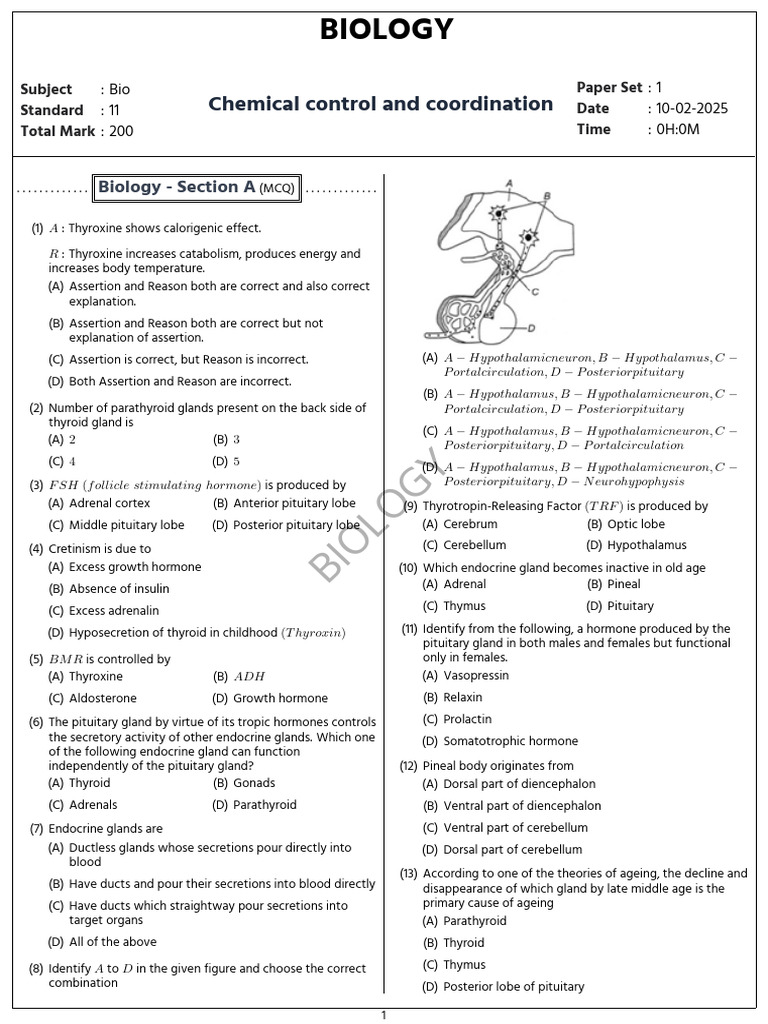 Chemical Control and Coordination 1739188489 | PDF | Endocrine System ...