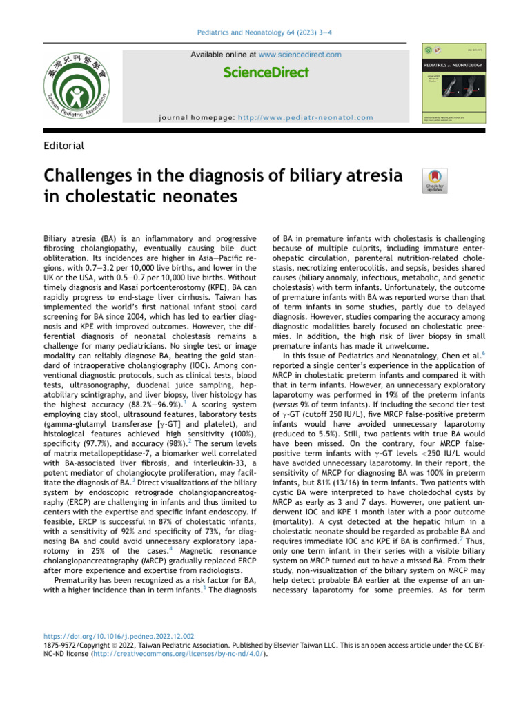 Challenges in The Diagnosis of Biliary Atresia in | PDF | Sensitivity ...
