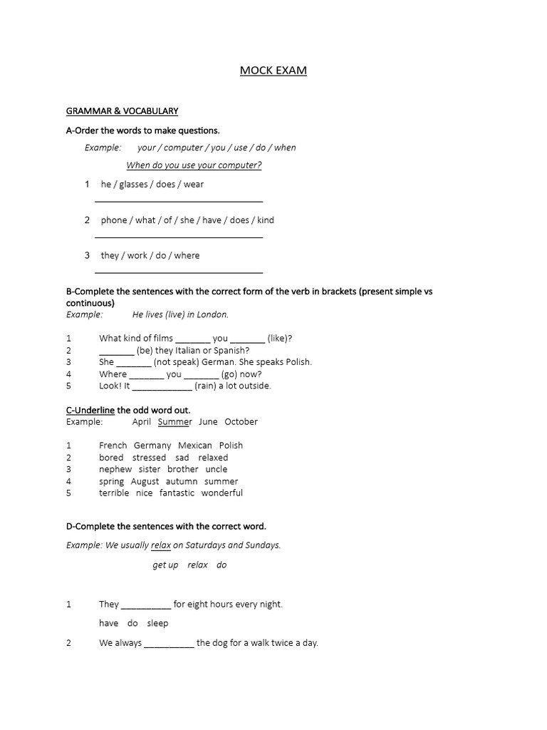 MOCK EXAM | PDF | Human Communication | Linguistics