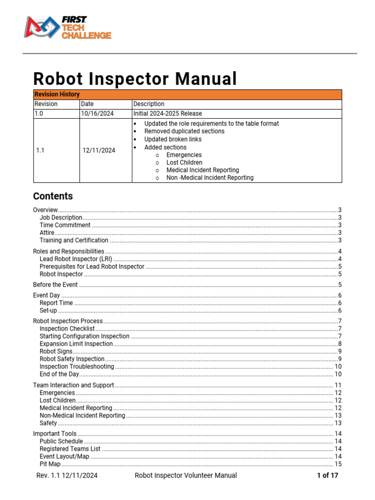 Robot Inspector Volunteer Guide | PDF | Robot | Robotics